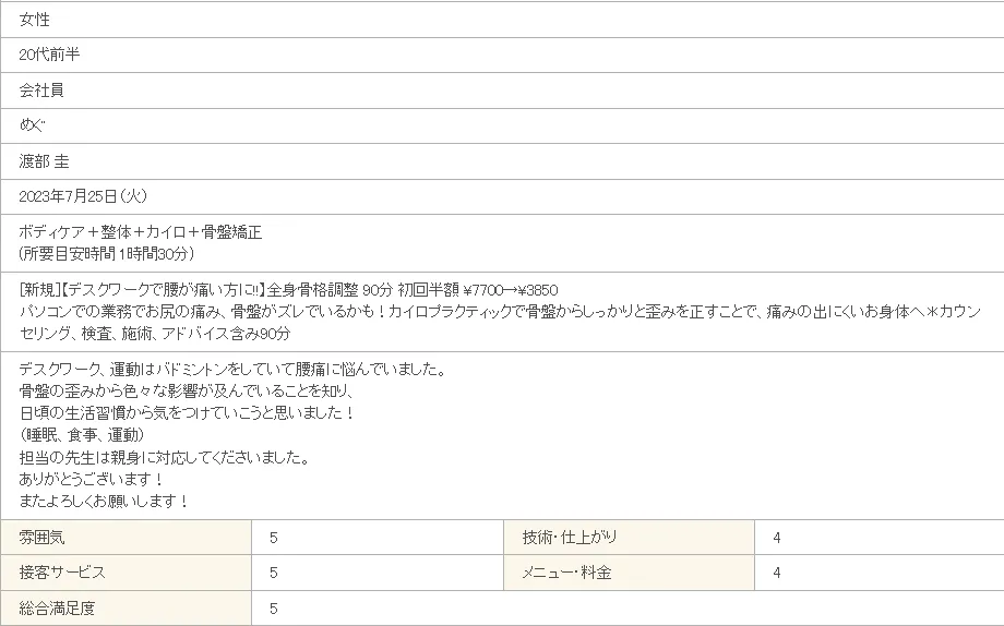 めぐ様(女性 / 20代 / 事務職)